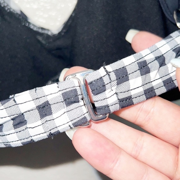 Tinibikini Swimwear Gingham Black White Choker Style V Neck Bikini Top - Picture 6 of 11